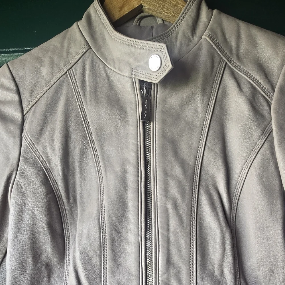 Michael Kors Leather Jacket Light Pearl Gray Glove Soft XS $450